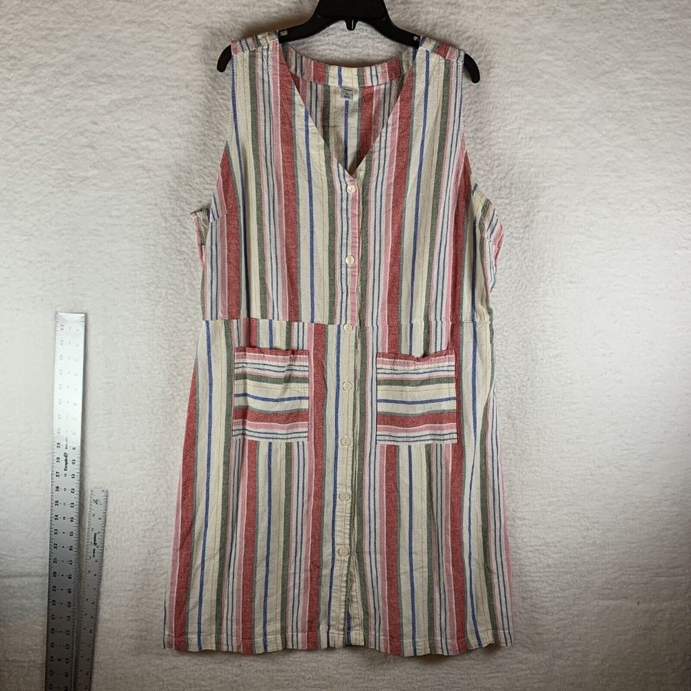 Old Navy Shirt Dress‎ Womens 2XL Striped Pockets Linen V-Neck Sleeveless 8567